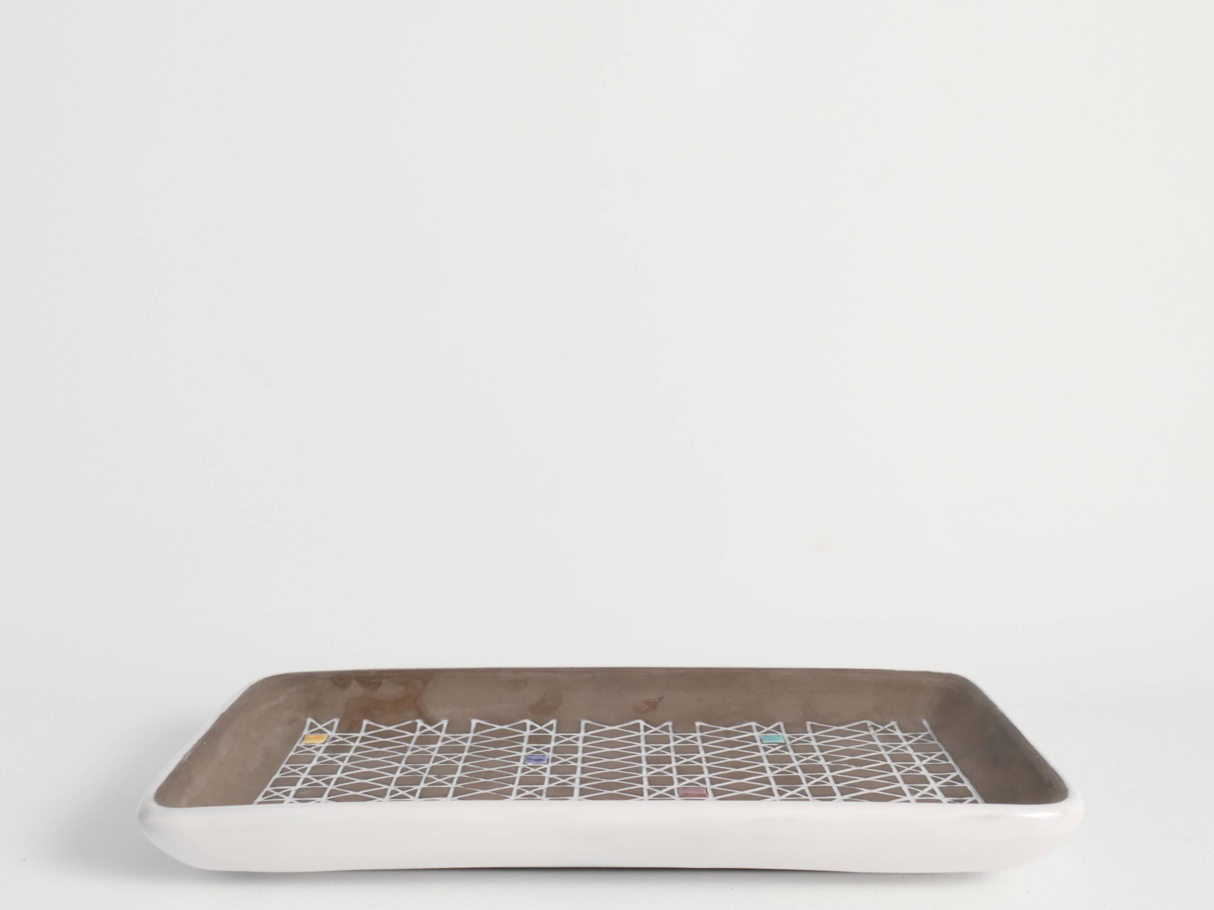 Brown and White "Corso" Ceramic Dish by Ingrid Atterberg for Upsala Ekeby, 1950s