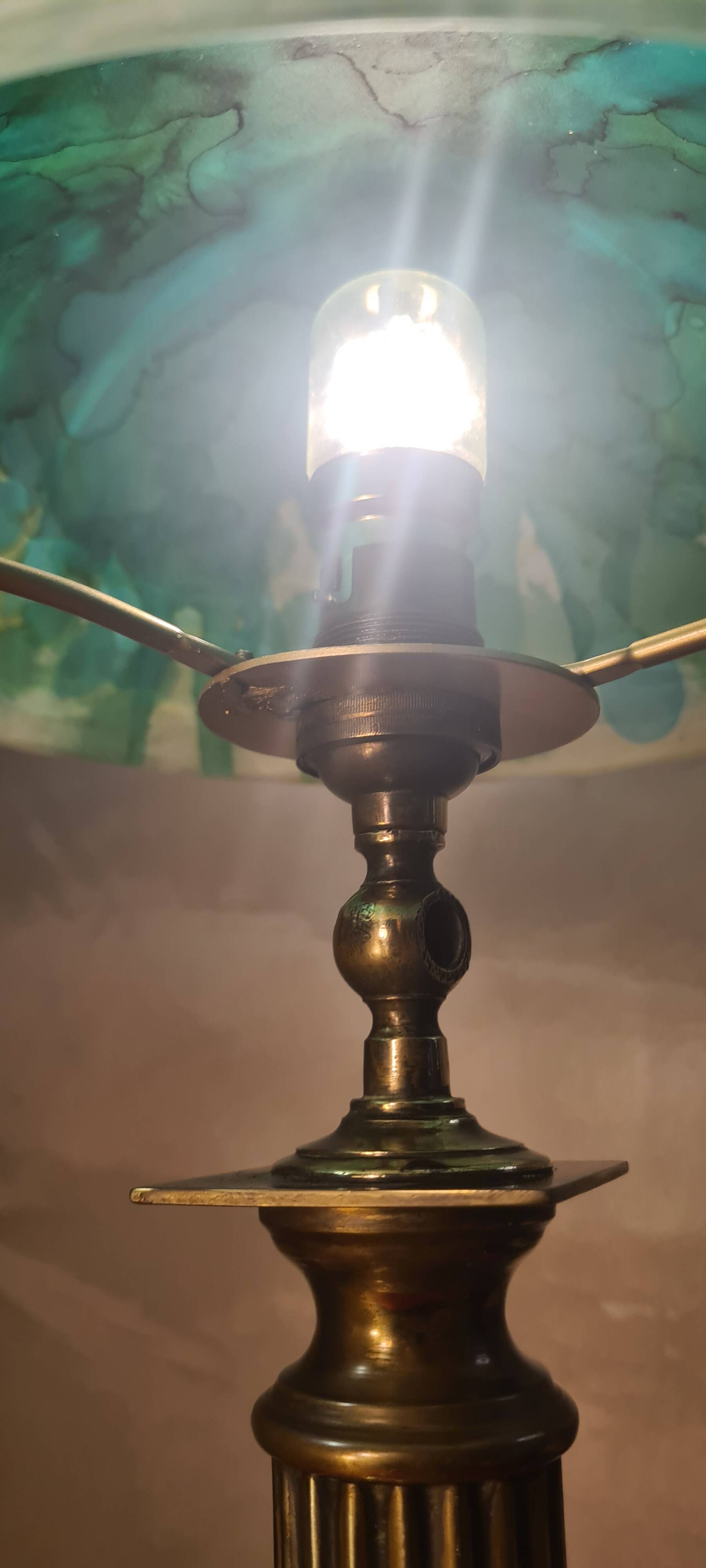 1930s bronze and brass desk lamp 39x22 superb glass lampshade elec ok