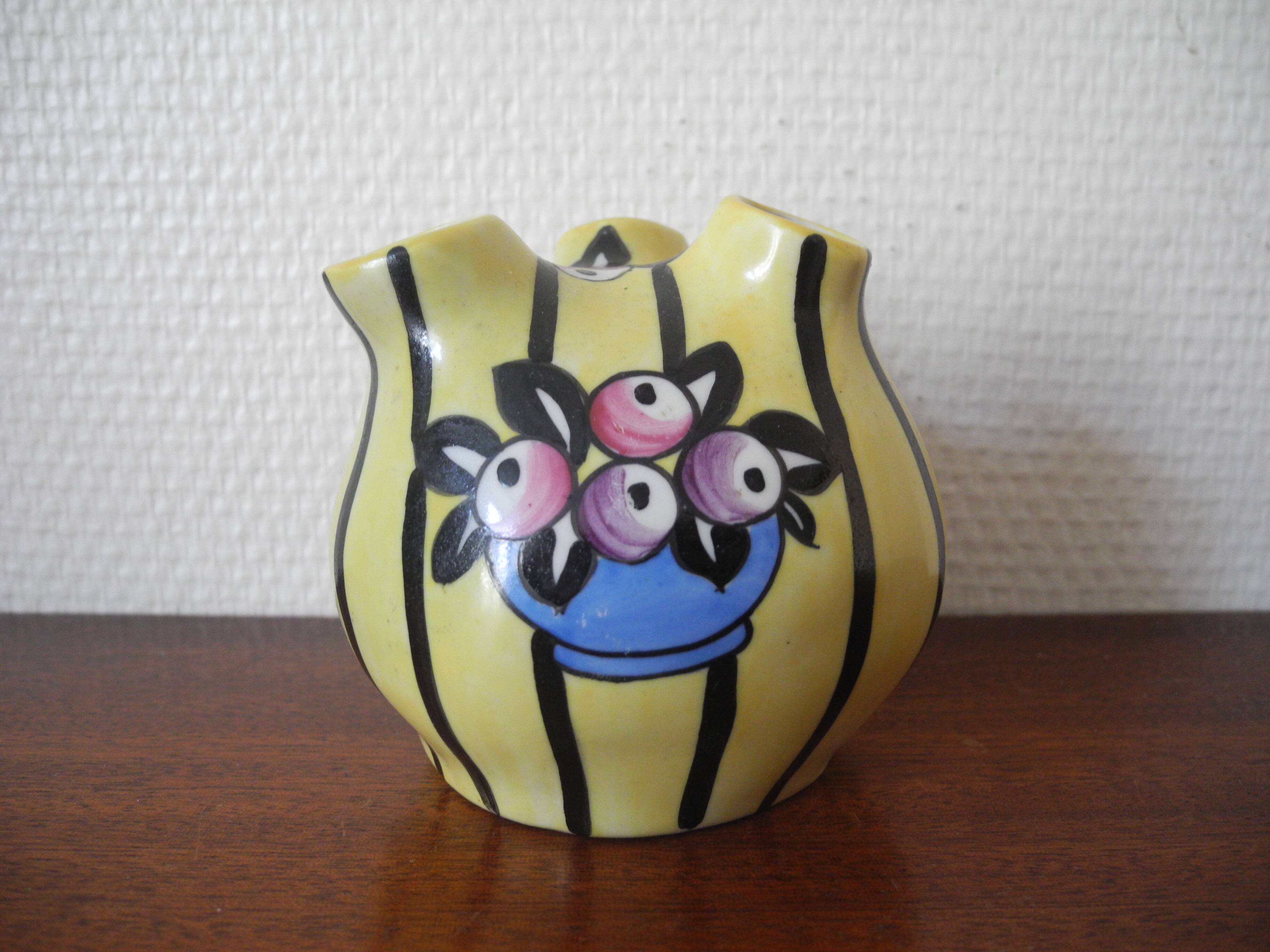 Old porcelain flower vase Gabriel Fourmaintraux Desvres