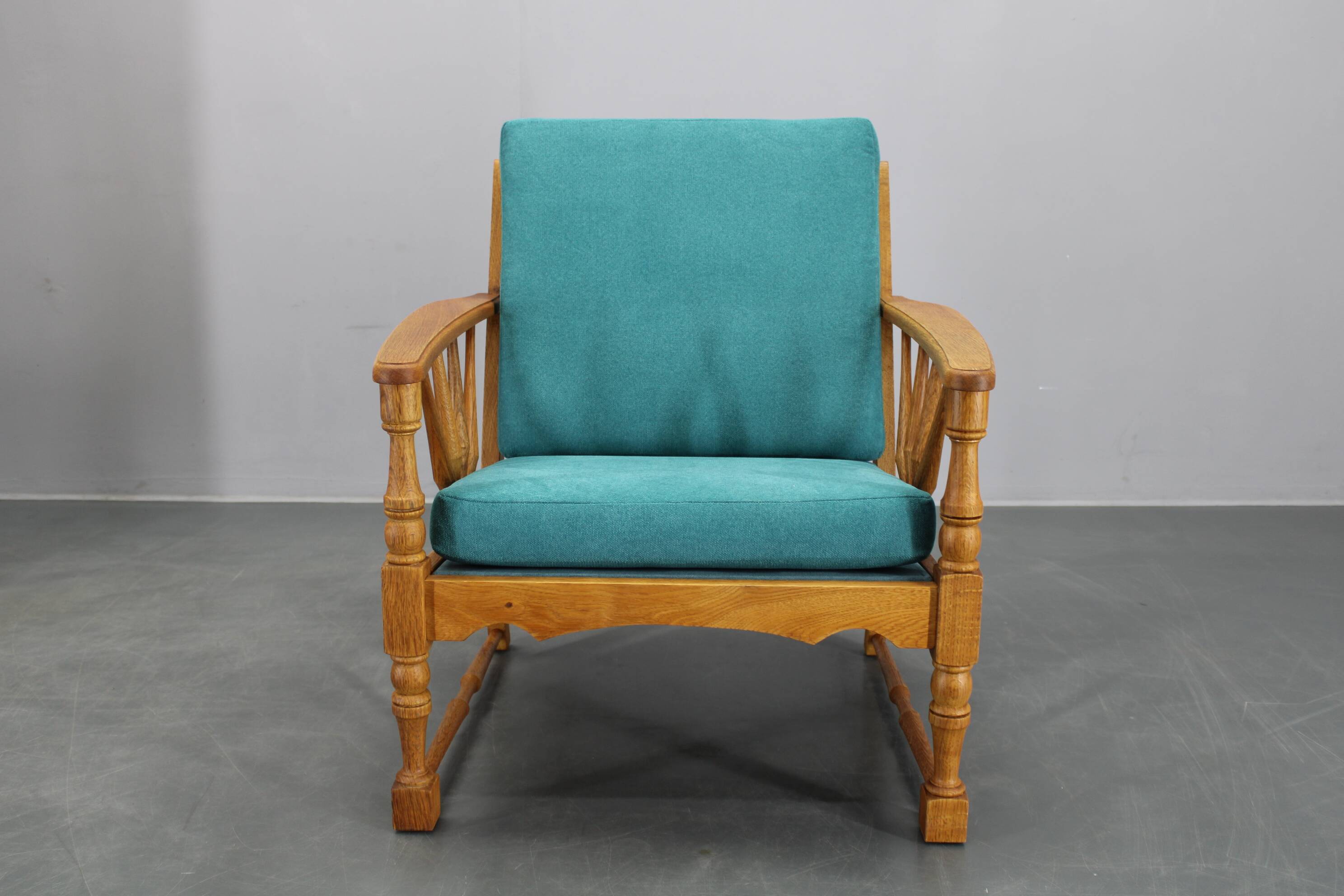 1950s solid oak armchair, Czechoslovakia
