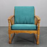 1950s solid oak armchair, Czechoslovakia