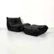 Togo chair and pouffe-black leather attributed to Ducaroy for Ligne Roset.