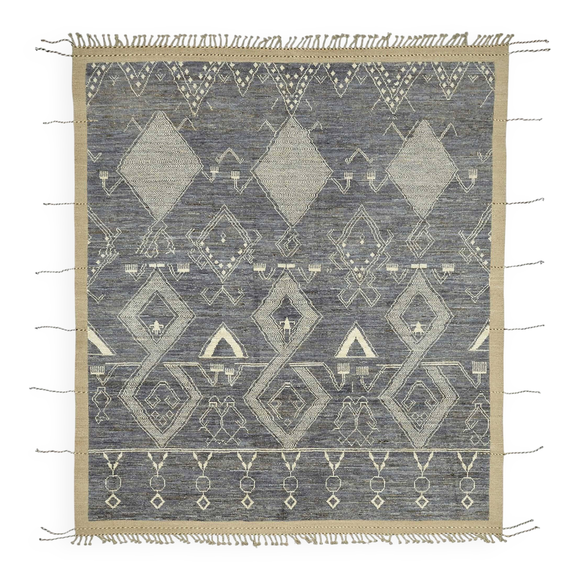 Hand-Knotted Turkish Contemporary 251 cm x 296 cm Blue Wool Carpet