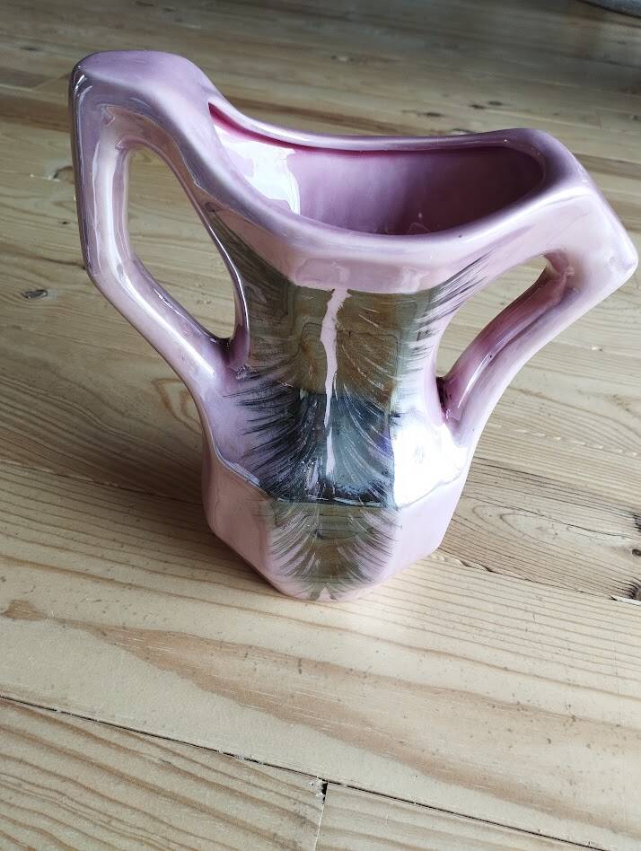 Vintage pearlescent vase, in the style of Vallauris, 1970s.