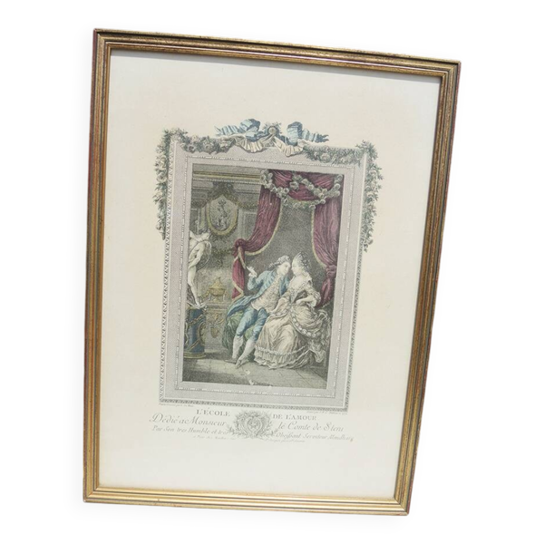 Ancienne lithographie encadrée « L’école de l’amour » de Chatelain