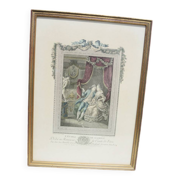Antique framed lithograph "The School of Love" by Chatelain
