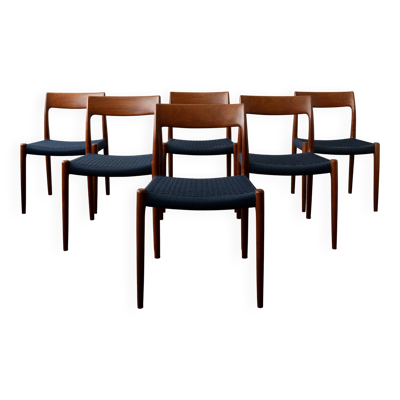 6 chaises de salle à manger danoises en teck modèle 77 par Niels Otto Møller, années 1960