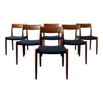6 chaises de salle à manger danoises en teck modèle 77 par Niels Otto Møller, années 1960