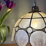 Vintage mother-of-pearl and brass lampshade pendant light
