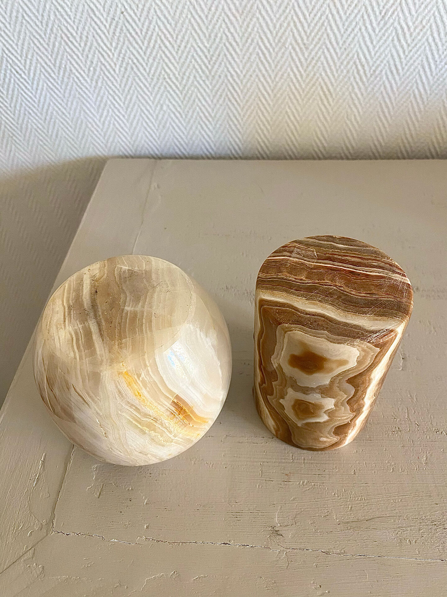 Pair of natural onyx candle holders