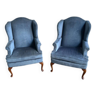 Pair of Chippendale-style wingback armchairs