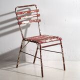 Anciennes chaises de terrasse rouges et blanches (vers 1920). Ensemble de 4 pièces