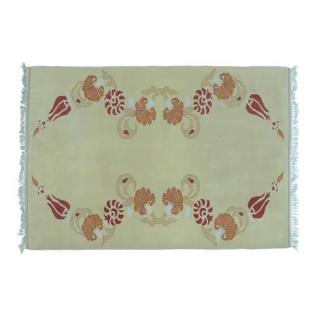 1970s Vintage Turkish Handmade Wool & Cotton Beige Area Rug 160x231
