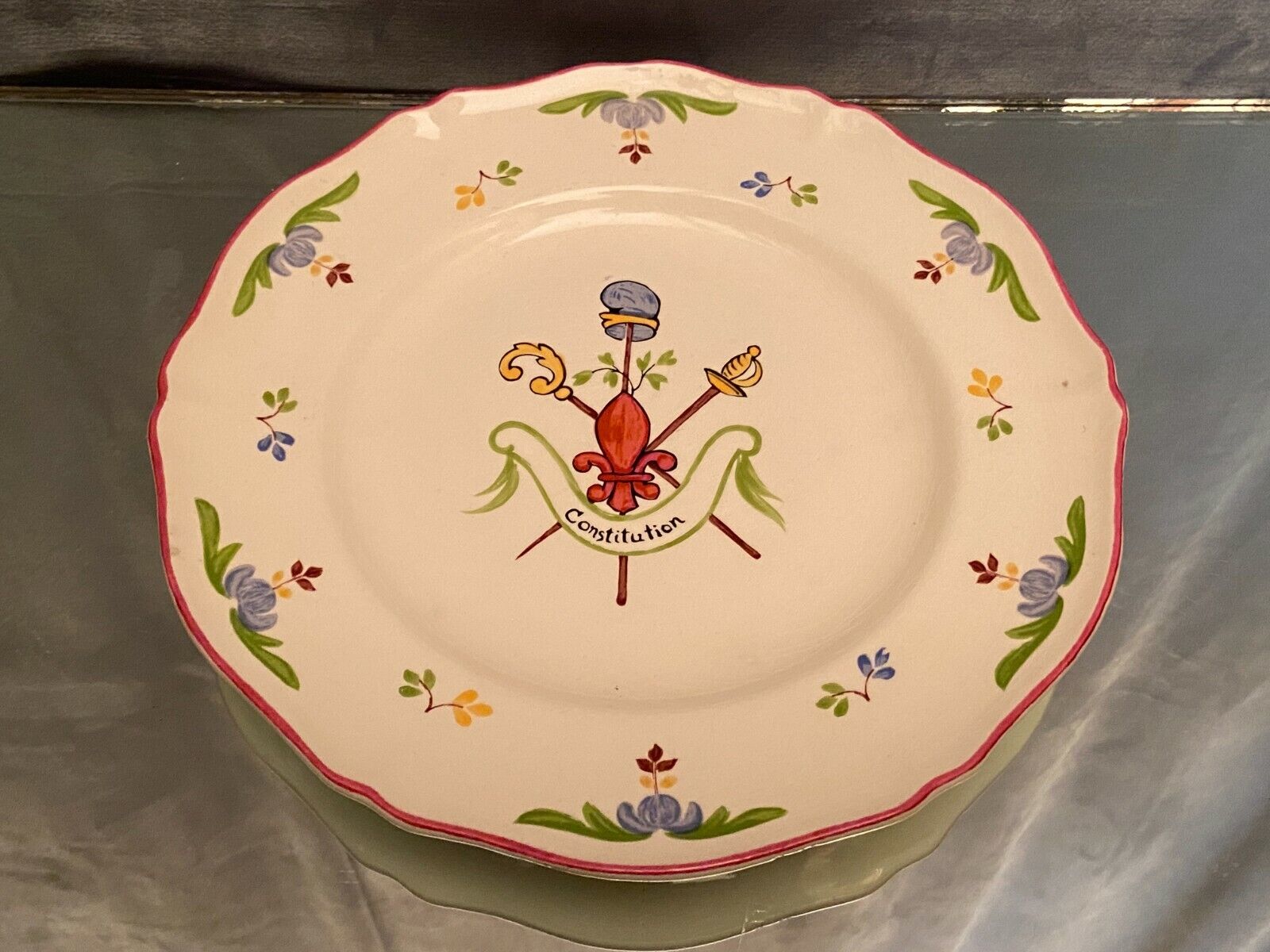 Flat earthenware Saint Amand style French Revolution A ça ira titled Constitution