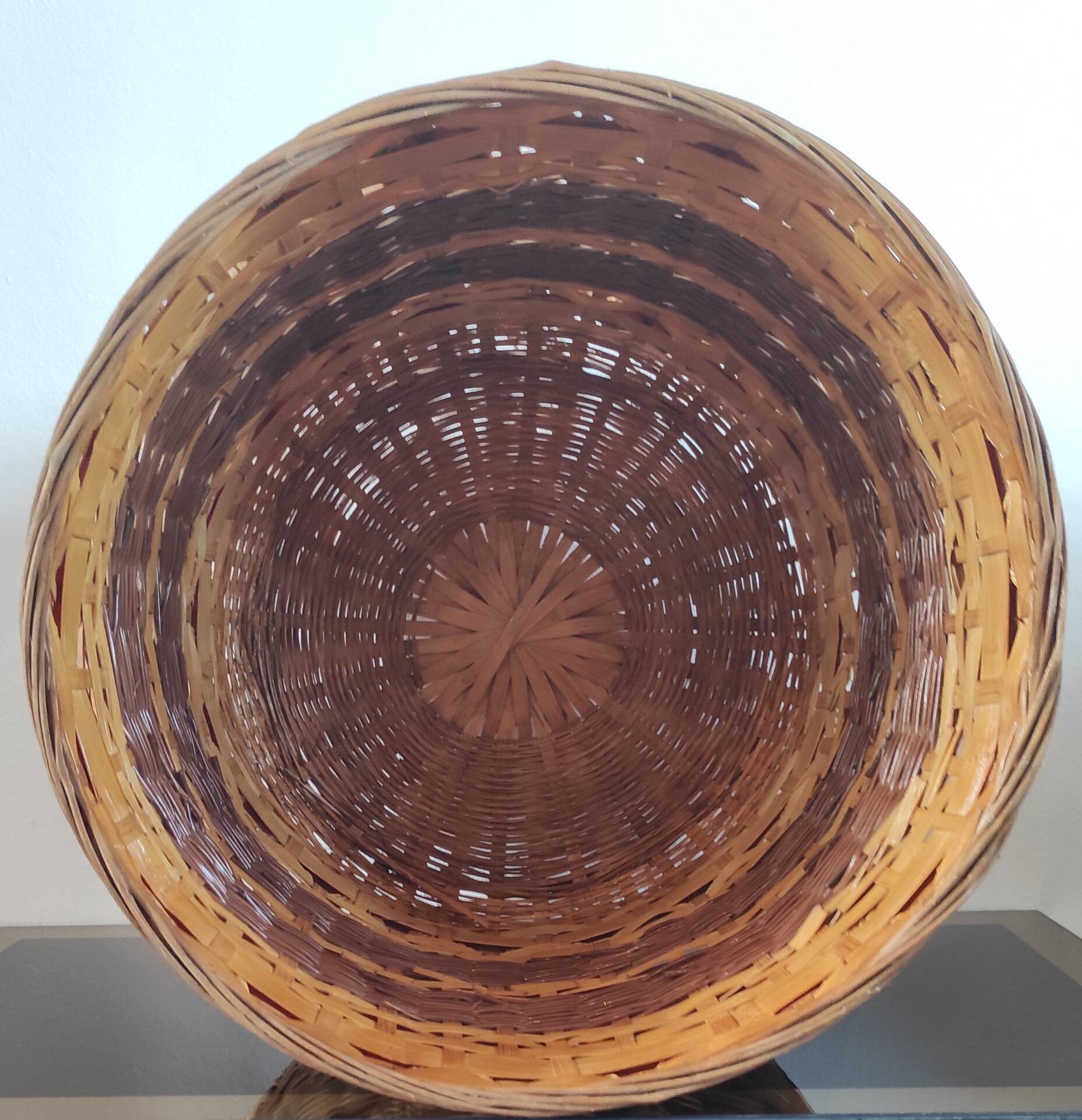 Large vintage wicker and rattan cache pot
