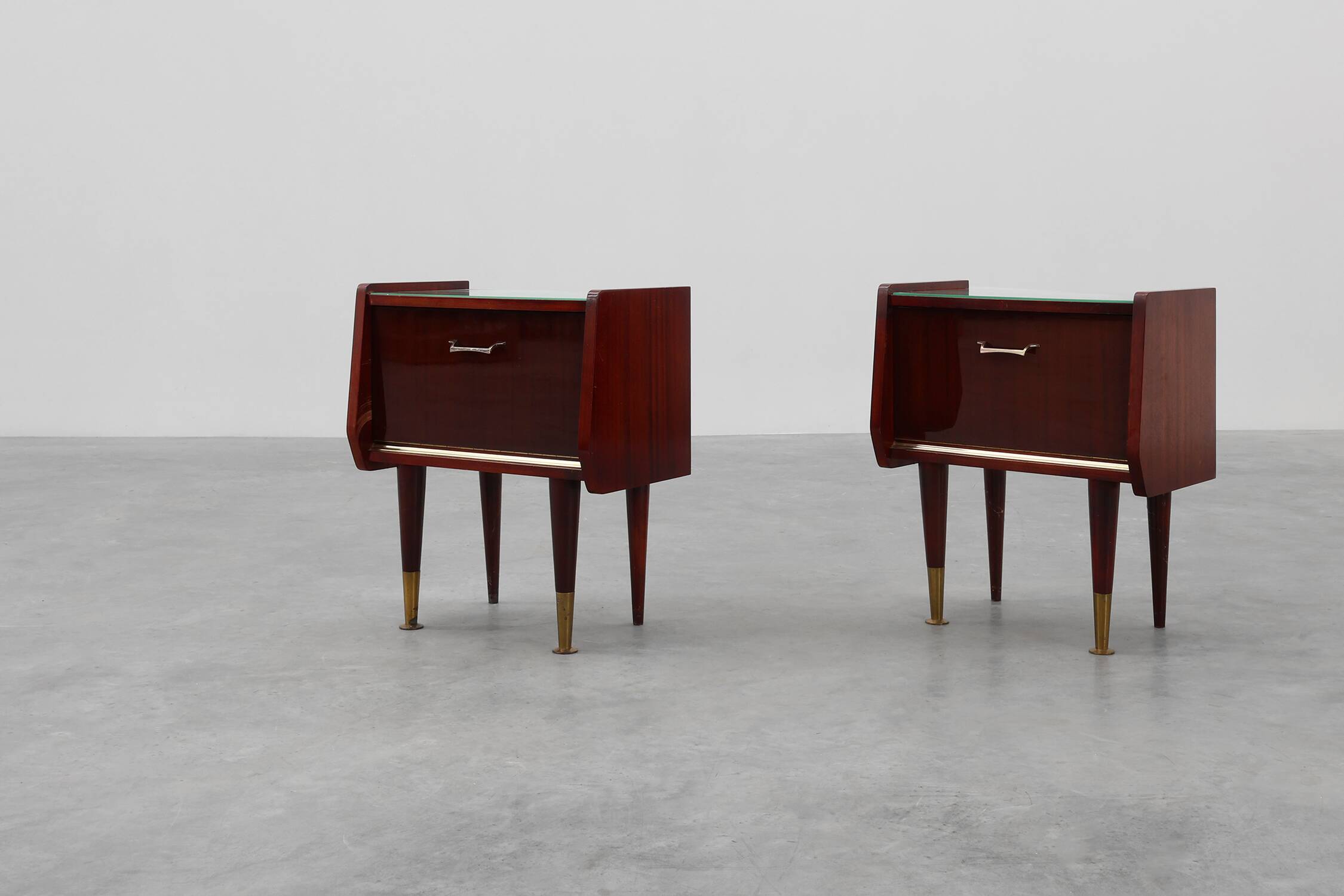 Pair vintage nightstands in wood veneer, Belgium 1950s