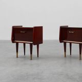 Pair vintage nightstands in wood veneer, Belgium 1950s