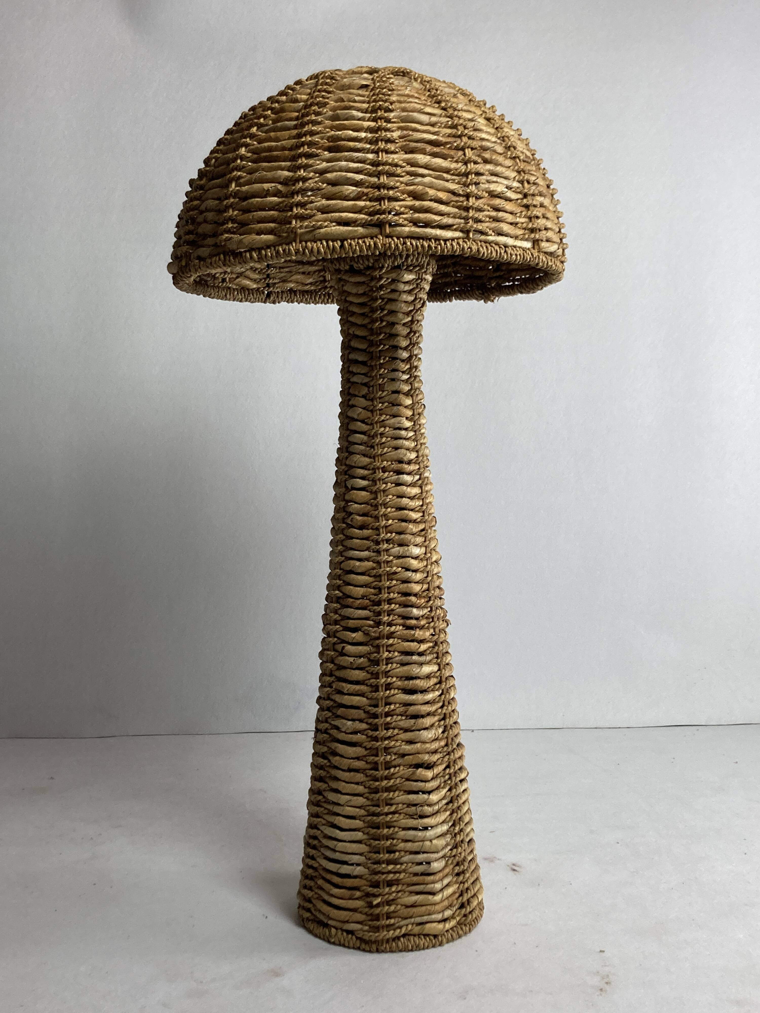 Rattan woven banana leaf mushroom floor lamp, 1960s