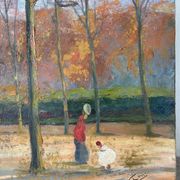 The Luxembourg Garden in Paris, oil on canvas signed.