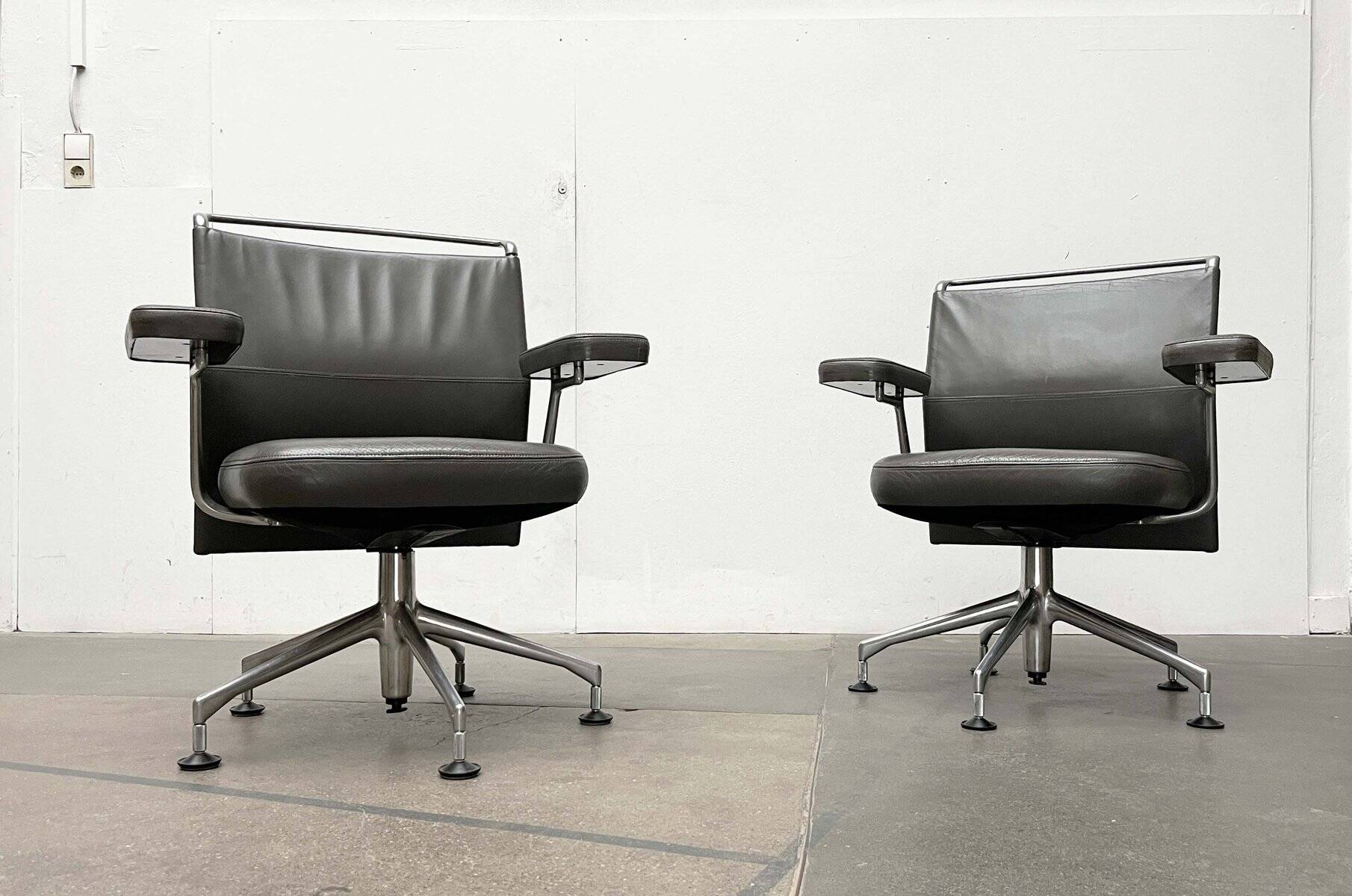 Postmodern swivel chairs model AC2 in leather by Antonio Cittero for Vitra, 1990s, set of 4.
