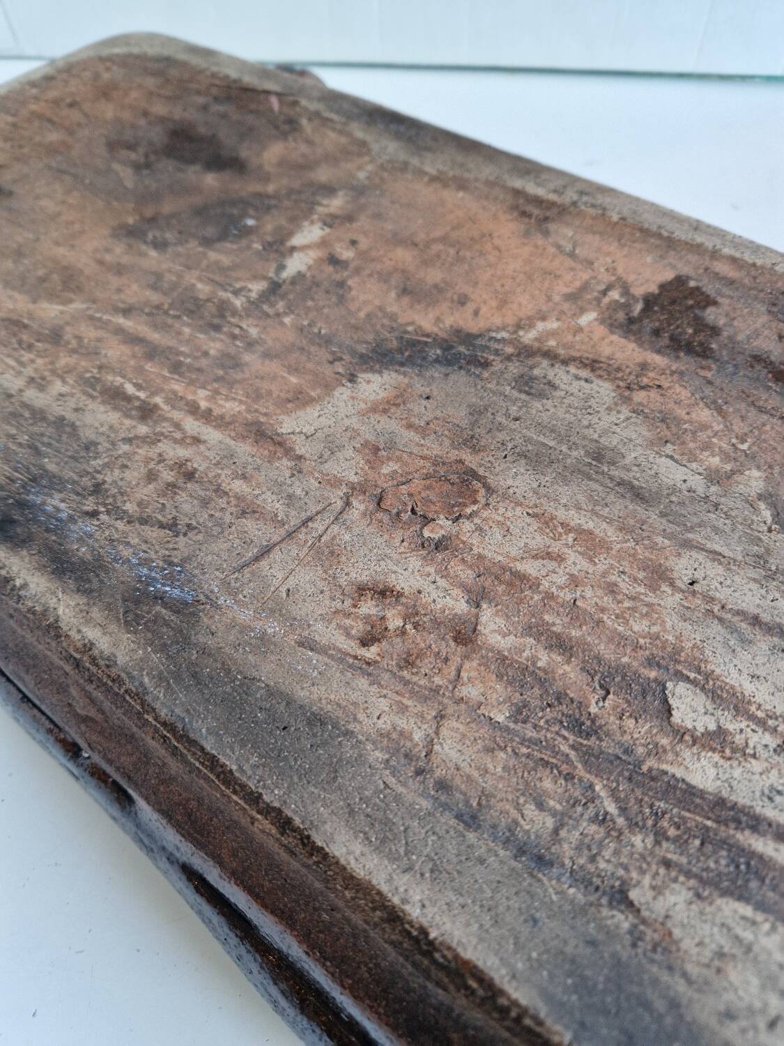 Ancien Plat À Jus Lechefrite 19e Terre Cuite Vernissée Art Populaire