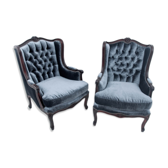 Pair of blue antique armchairs, France, circa 1920