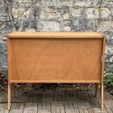 Buffet commode vintage pieds compas chêne clair 1960