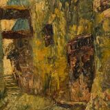 Huile sur toile par Borsodi Barsudi signature à identifier scène de rue A4321