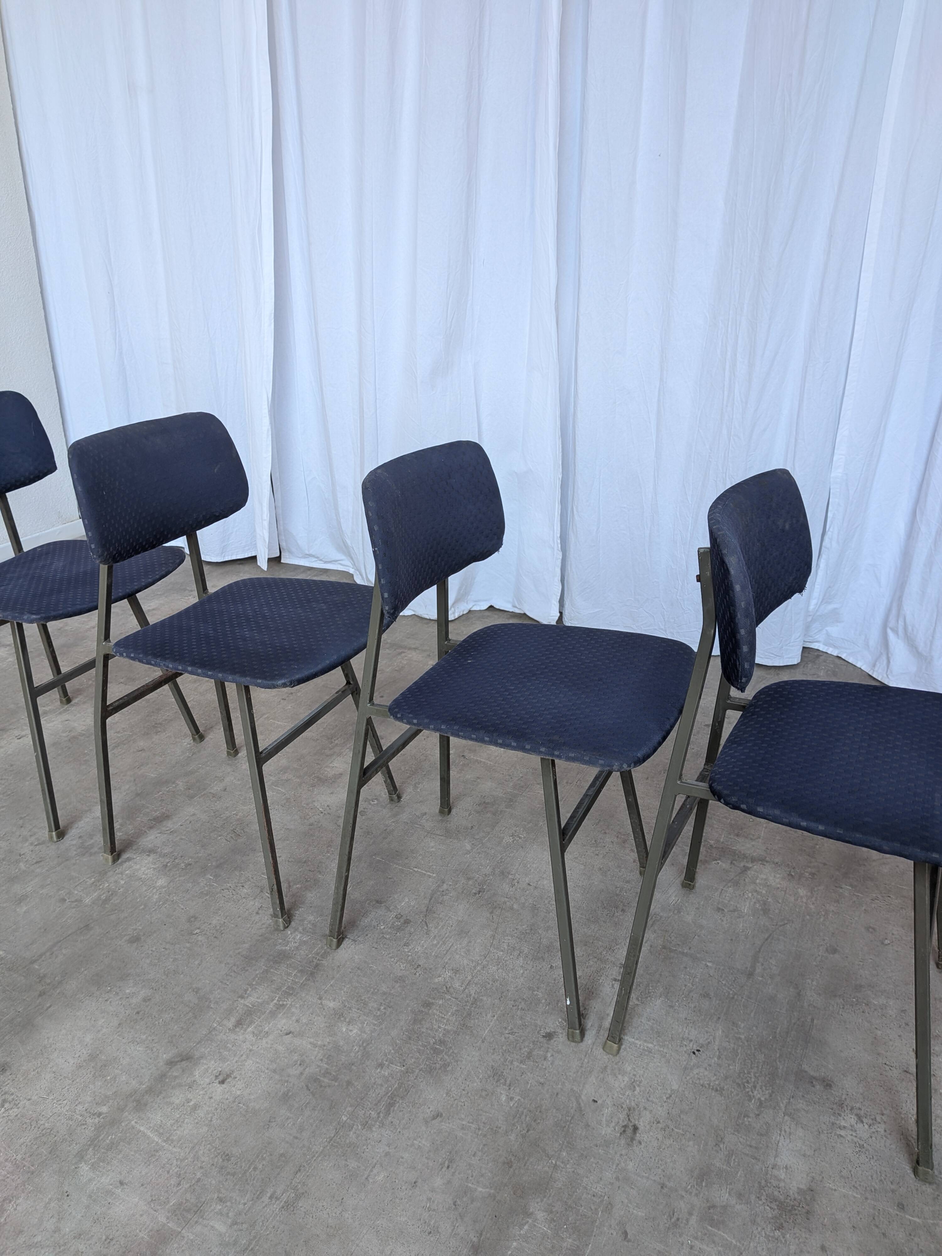 Set of 4 Vintage Stol Kamnik School Chairs Blue Upholstered Retro Dining Ch
