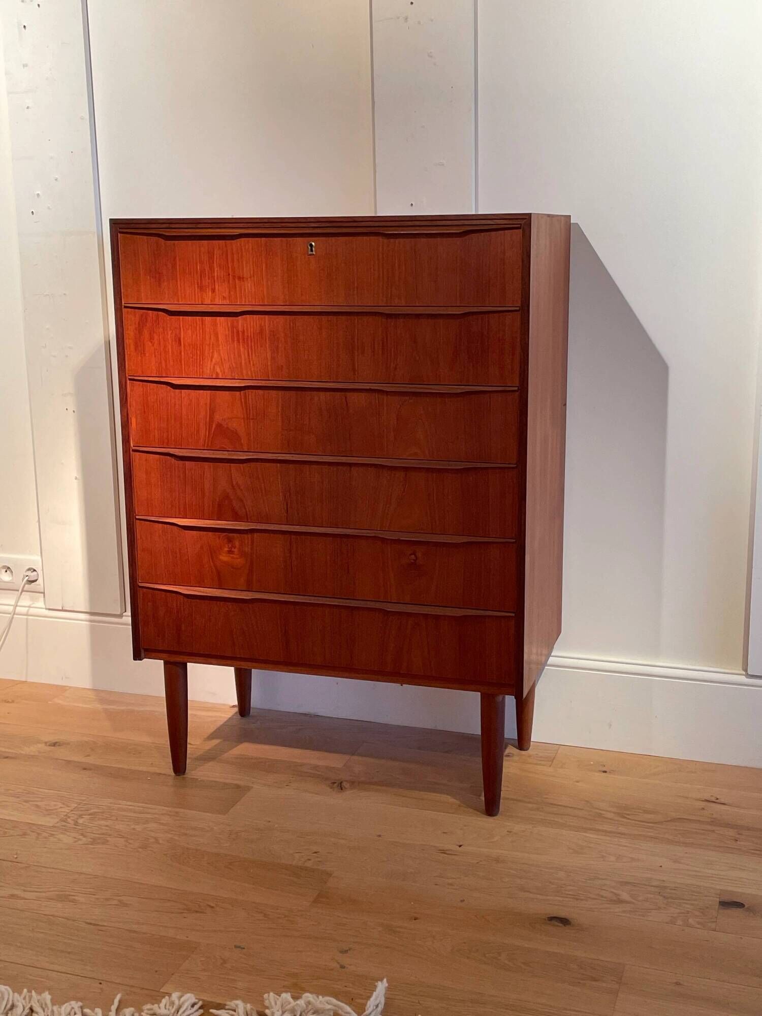 Vintage Scandinavian high chest of drawers in teak "Rigmor"