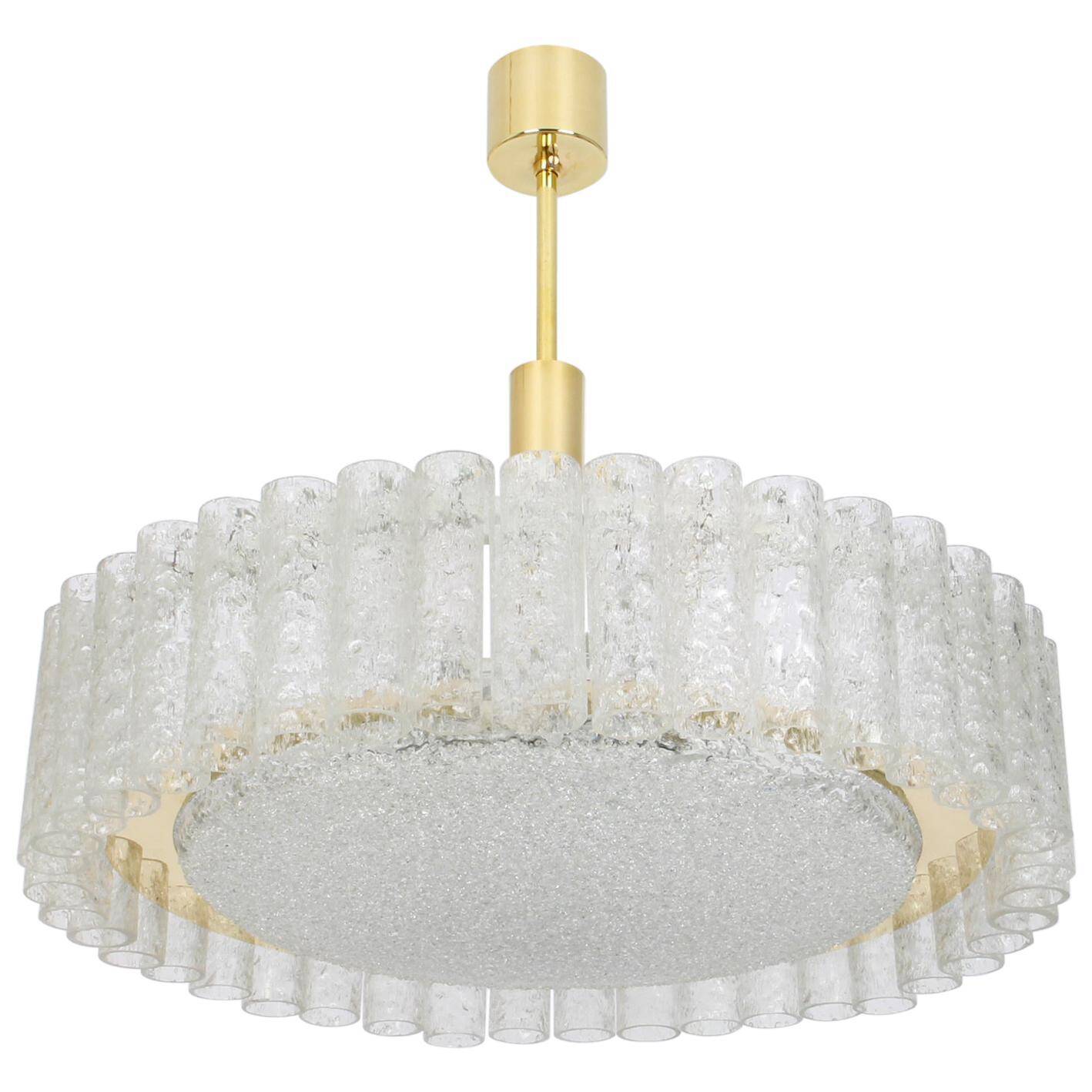 1 of 2 Stunning Murano Glass Tubes Ceiling Light by Doria, Germany, 1960s
