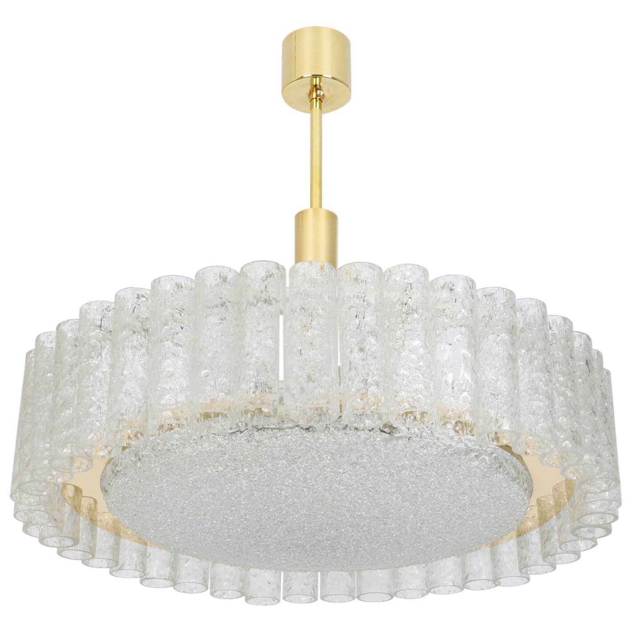1 of 2 Stunning Murano Glass Tubes Ceiling Light by Doria, Germany, 1960s