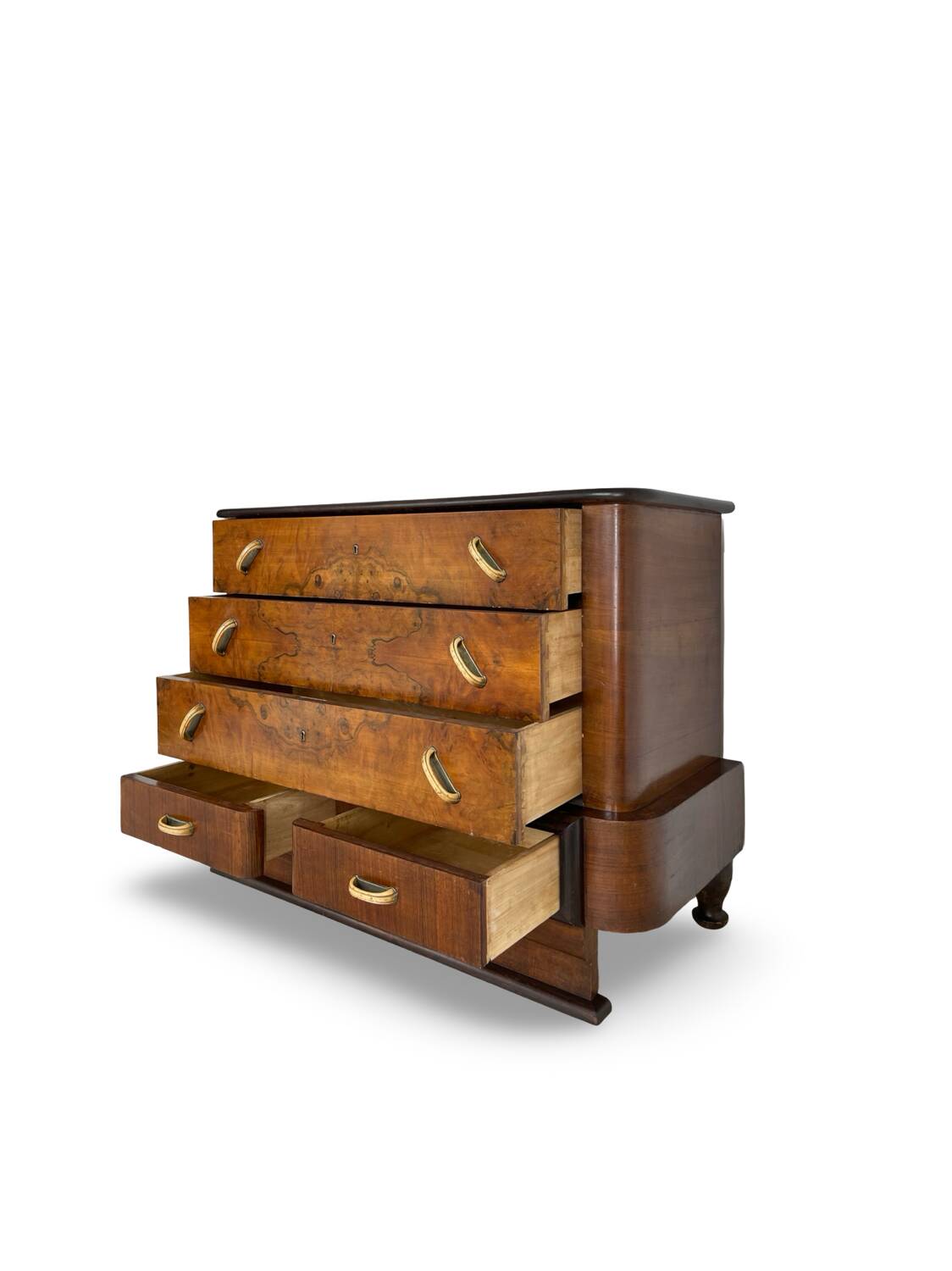 Commode italienne Art déco en ronce de noyer, années 1920