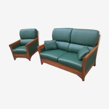 J. Leleu solid oak sofa and armchair