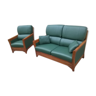 J. Leleu solid oak sofa and armchair