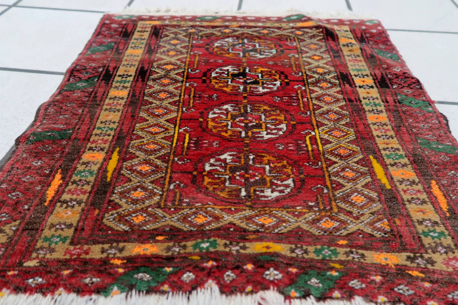 Handmade vintage Afghan Ersari mat 46cm x 50cm 1960s
