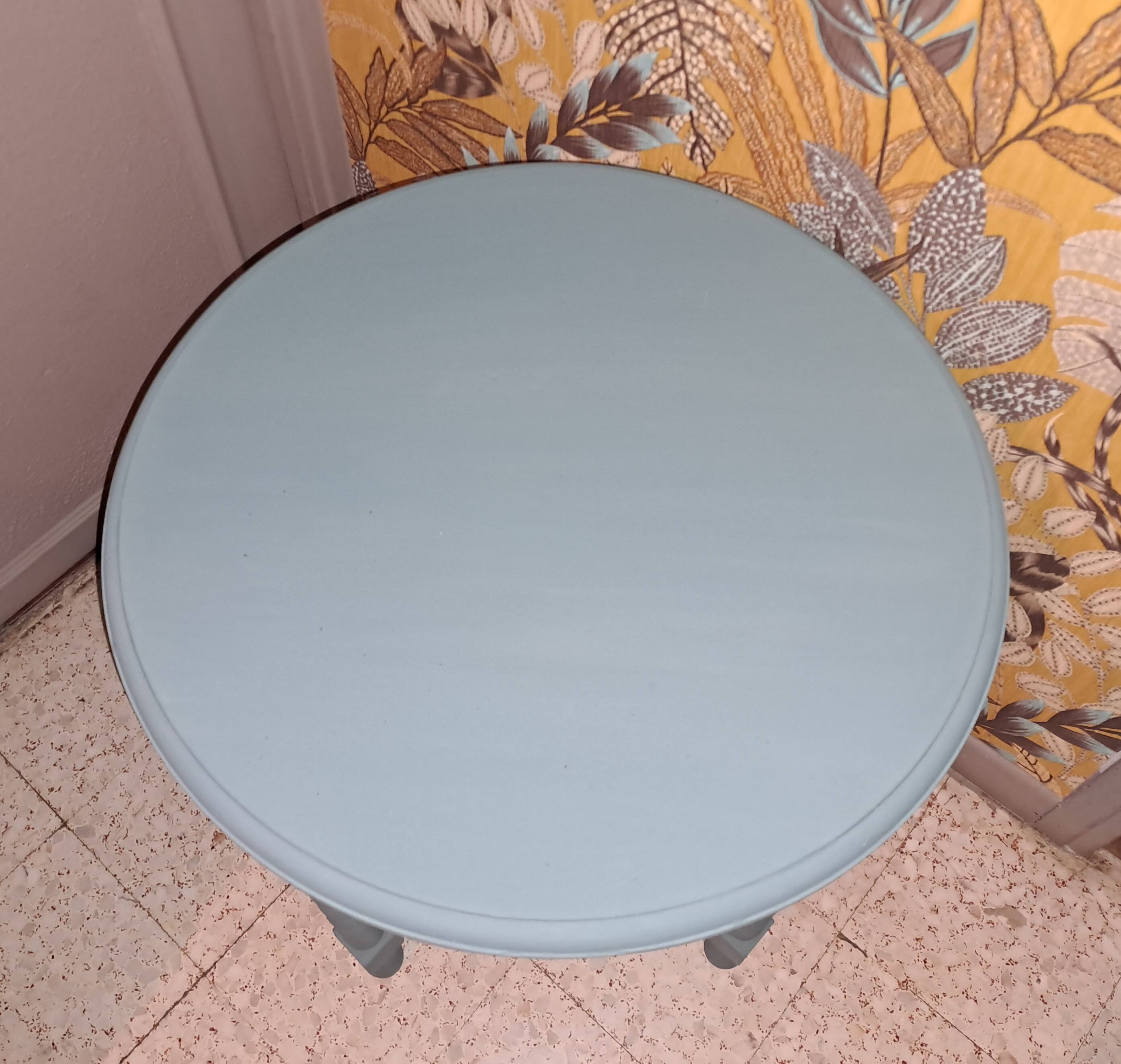 1950s repainted 4 legged solid wood round coffee table