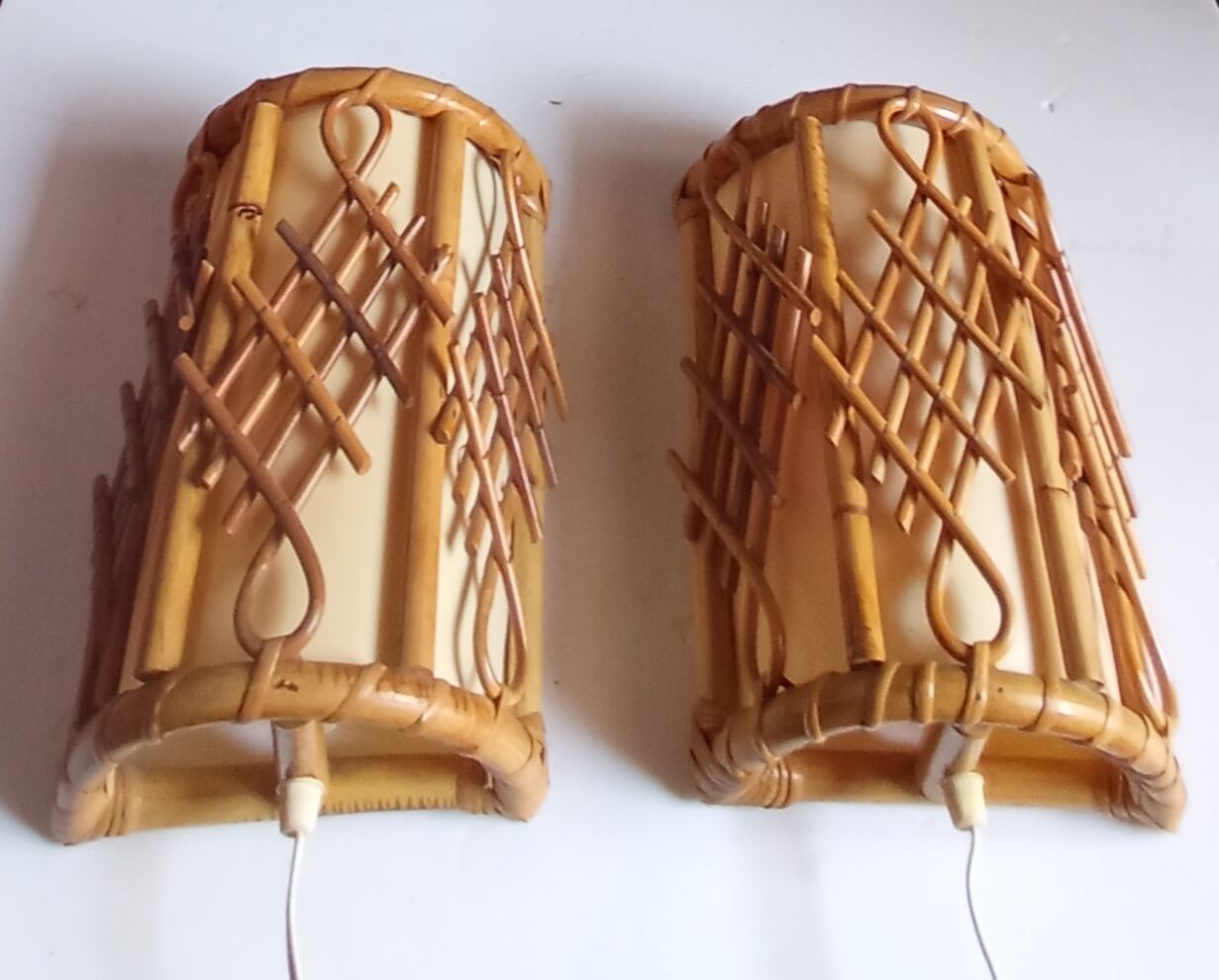Pair of bamboo sconces 70s