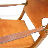 Two 1950s Danish Safari Chairs In Oak & Hide Leather by Poul Hundevad