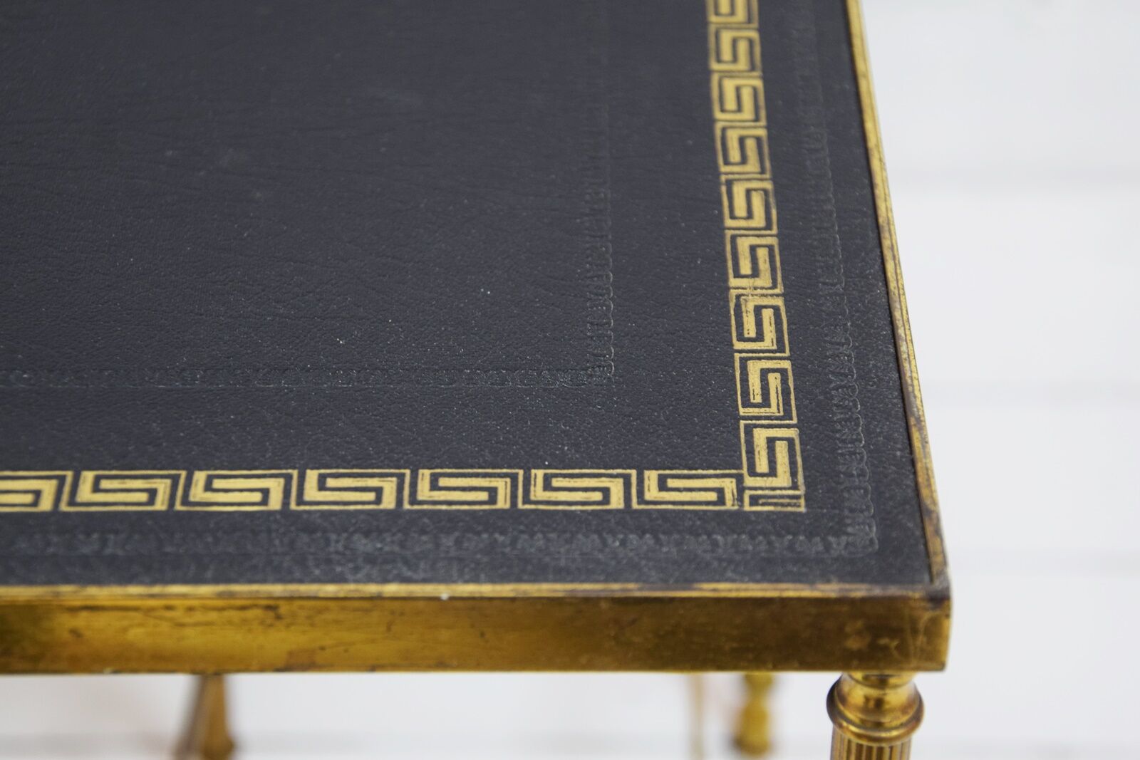 Brass and skaï side tables, 1950s