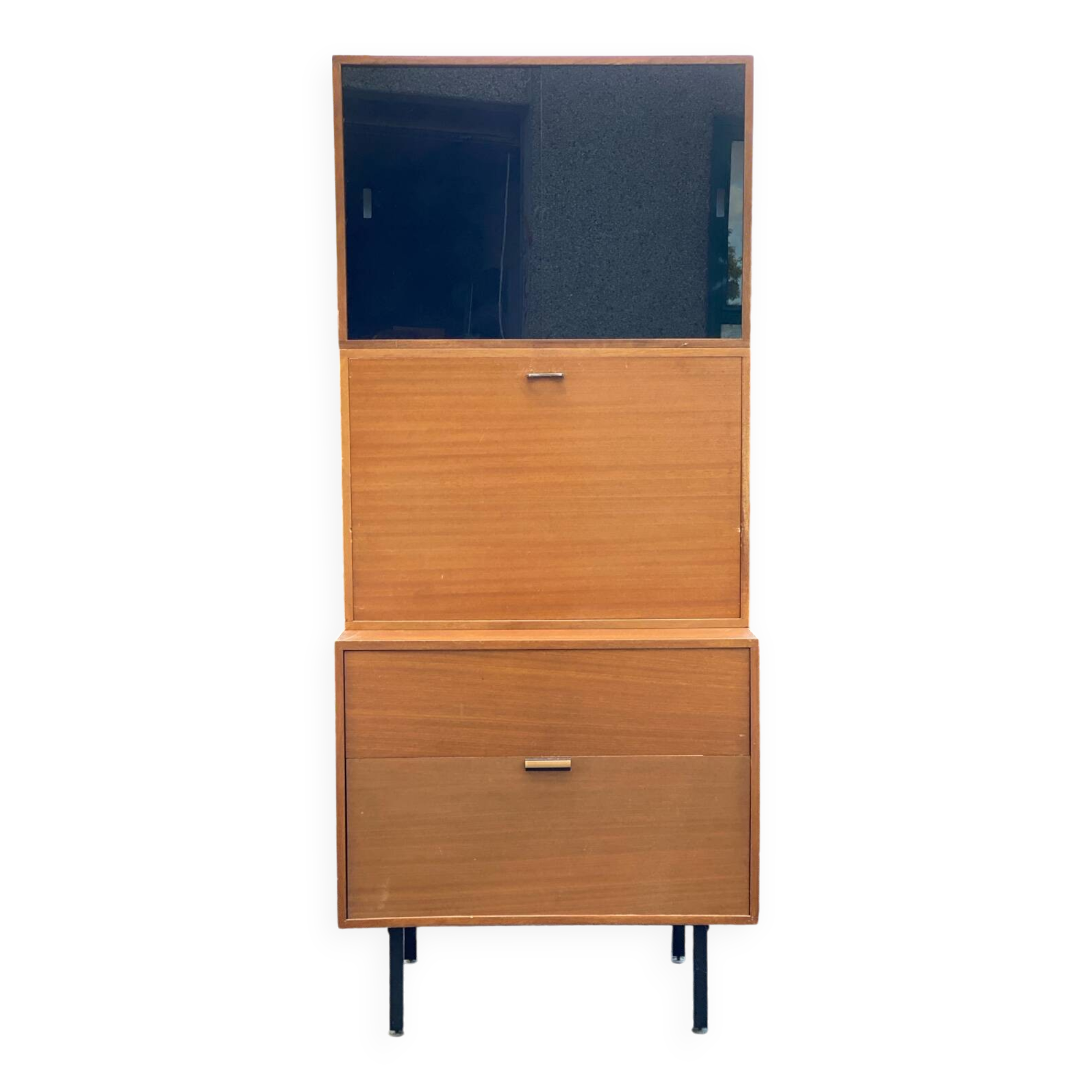 Vintage 1950s smoked glass secretary cabinet