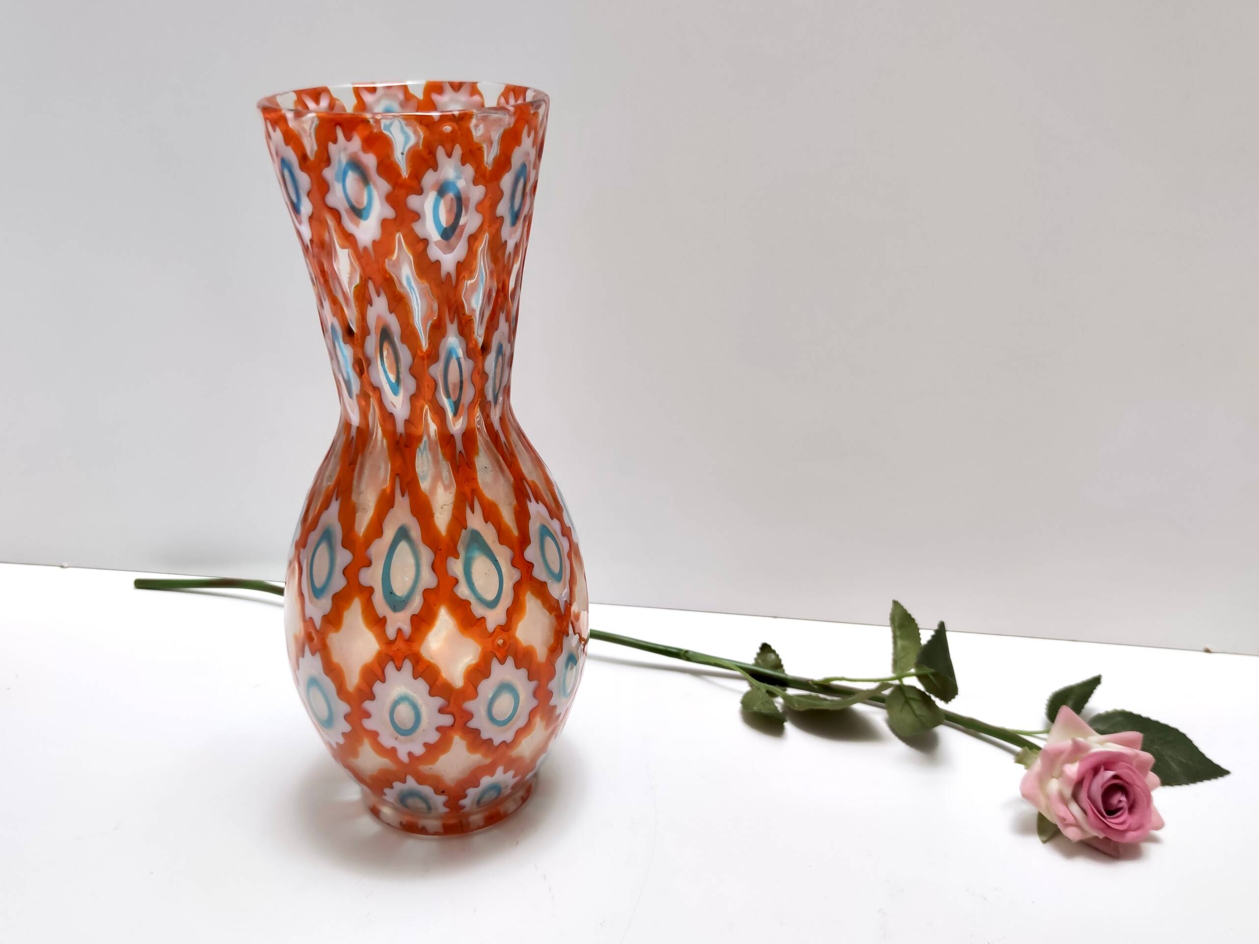 Rare Orange Murano Glass Vase by Ercole Barovier model "Rotellati", Italy