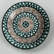 Picault, polychrome earthenware plate with geometric decoration from the 20th century.