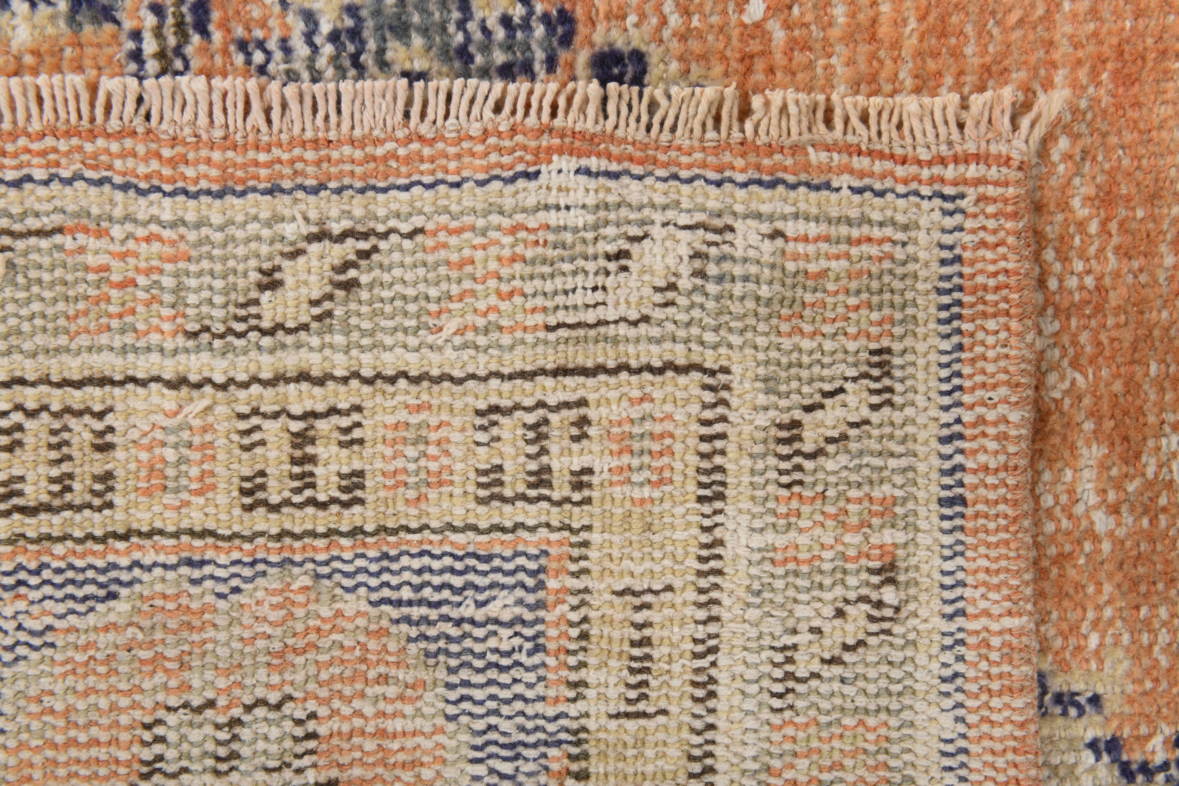 Orange & navy blue turkish vintage rug