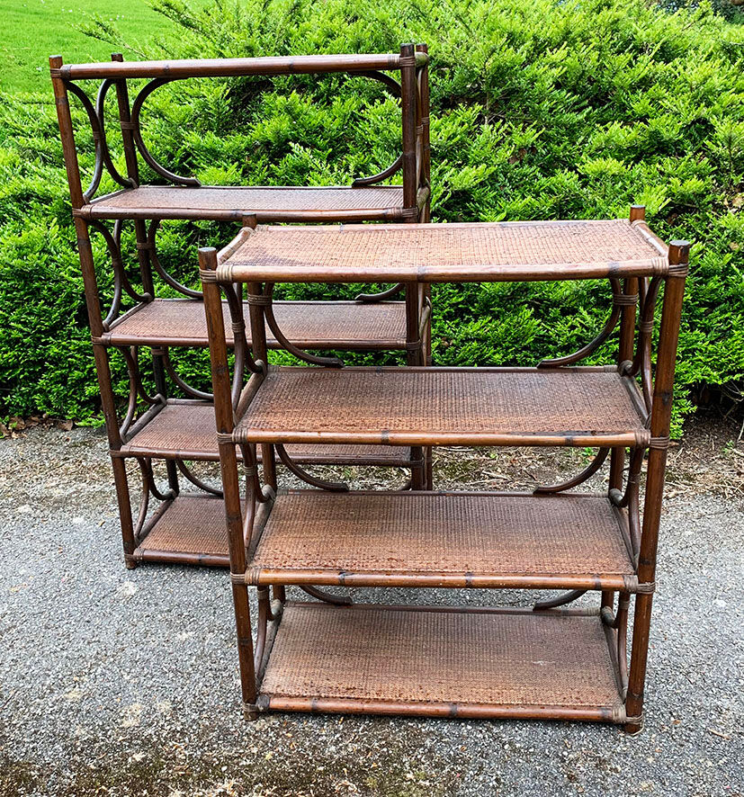 Old bookcase / bamboo shelf / dark rattan h 100 cm