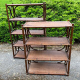 Old bookcase / bamboo shelf / dark rattan h 100 cm