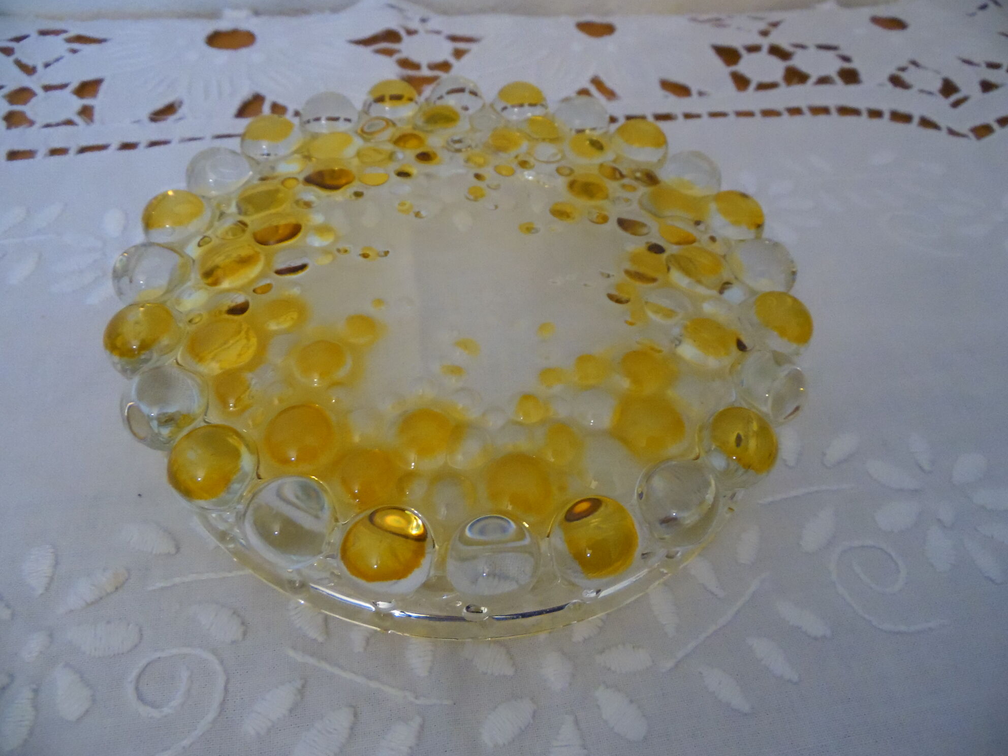 Glass pocket yellow trinket bowl
