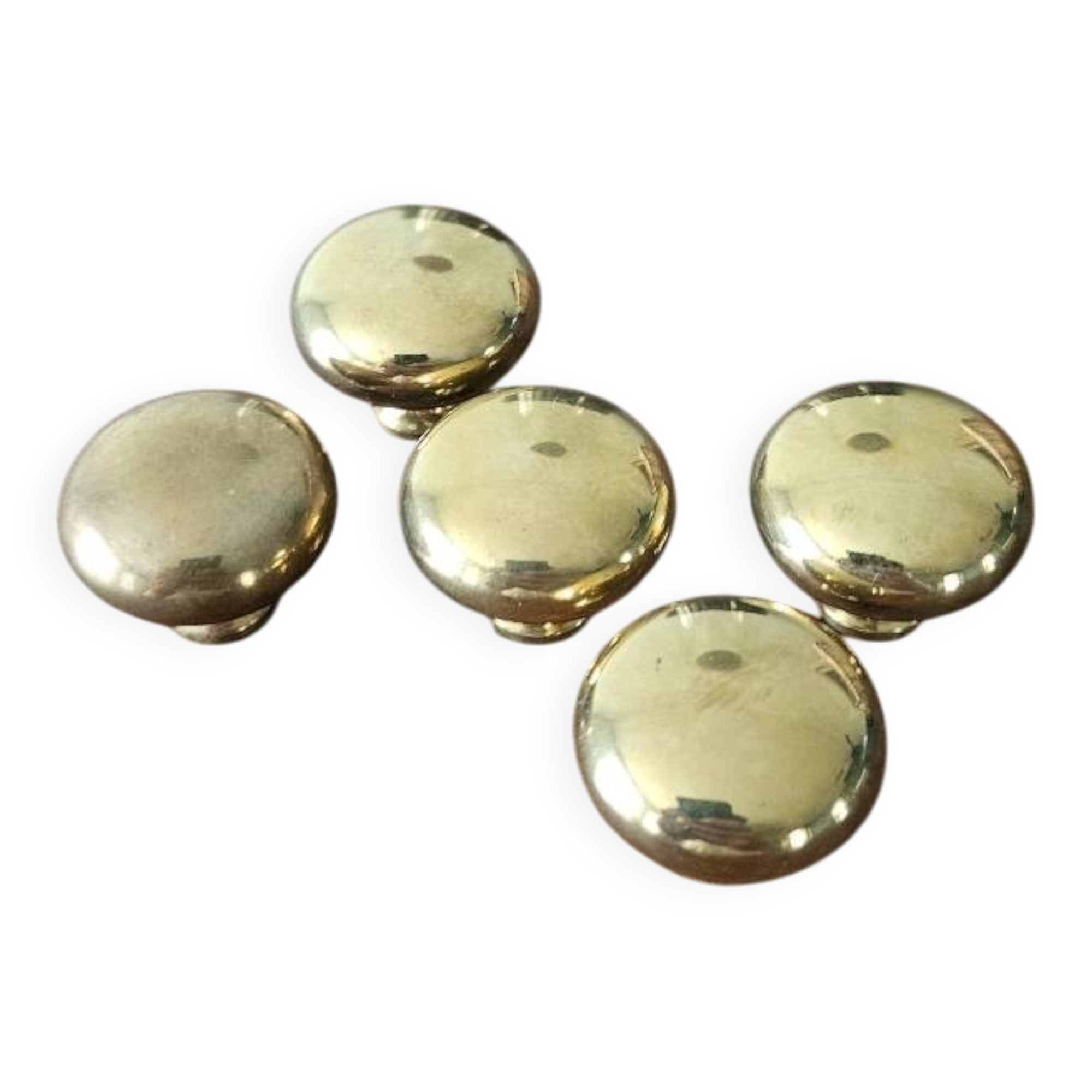 5 polished brass furniture knobs