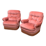 Pair of pink velvet toad armchairs, 1970s