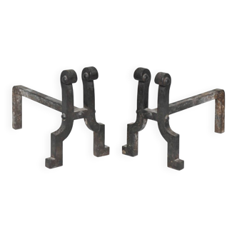 Pair of wrought iron fire dogs